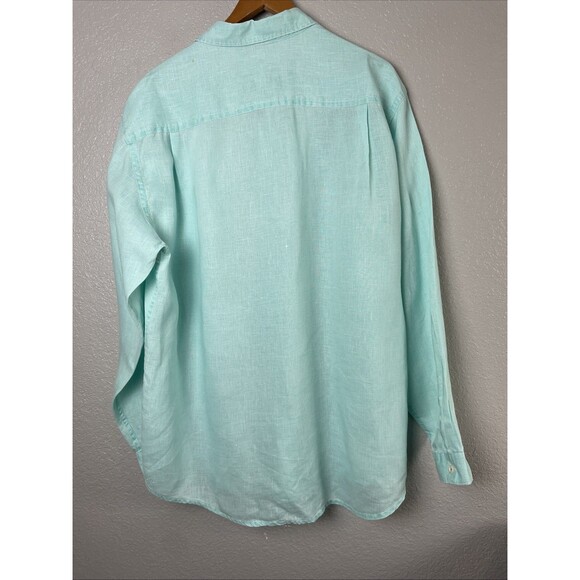 Tommy Bahama Shirt Mens Sz XL Turquoise Aqua Linen Casual Button Up Long Sleeve - Picture 2 of 10